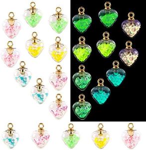 BENOSPACE 20 pcs Glow in The Dark Beads Love Heart Charms Pendant Crystal Seed Glass Ball UV Bead Luminous Beads DIY Accessories for Necklaces, Bracelets, Earrings Jewelry Making Arts Supplies Crafts