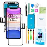 Premium Screen Replacement For iPhone 11 (6.1 inch) Touch Screen Complete Repair kit - Digitizer Display Glass Replacement With Back Plate, Waterproof Adhesive, Tempered Glass, Tools, Instruction