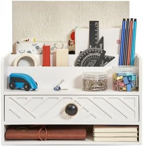 Desk Organiser and Accessories with Drawer, Bill Mail Organizer and File Mail Holder for Office Supplies, Desk Accessories & Storage Products for Desk Organization (White)