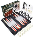12" Chess Set 3 in 1 – Magnetic Travel Chess Set, Checkers and Backgammon Sets for Adults, All in One Set - Portable Chess Sets for Adults and Kids Chess and Checkers Game Set, Juego de Ajedrez