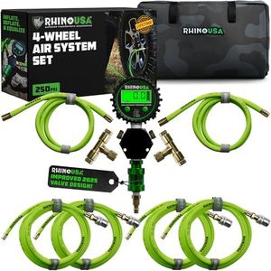 Rhino USA 4 Tire Inflation/Deflation System - Fits up to 155" Wheelbase - Ultra Fast 4 Way Tire Inflator Hose Kit for Truck, Car, Trailers & Motorcycles - Inflate or Deflate Simultaneously in Minutes