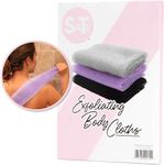 S&T INC. Back Scrubber for Shower, Exfoliating Body Scrubber or Bath Exfoliating Towel for Skin Care, 11.8 Inches x 35.4 Inches, Assorted Purple, 3 Pack