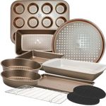 KITCHENATICS Nonstick Bakeware Set, Heavy Duty Professional Kitchen Baking Pan Set Cookie Sheet Set, Cooking Baking Set, Baking Pans, Carbon Steel Bakeware Set, Oven Pan Set - Champagne Gold 12-PC