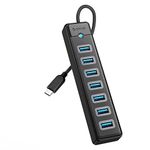 ORICO 7-Port USB C Hub 3.0 with 0.5ft Extension Cable, 5Gbps Fast Data USB Splitter Transfer Multi USB Port Expander for Laptop, PC, Flash Drive, Printer, Mobile HDD