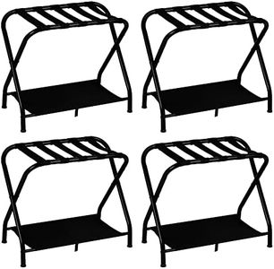 Heybly Luggage Rack,Pack of 4,Steel Folding Suitcase Stand with Storage Shelf for Guest Room Bedroom Hotel,Black,HLR002B4