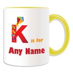 Personalised Gift - Letter K For Mug (Alphabet Design Theme, COLOUR OPTIONS) - Any Name / Message on Your Unique - A B C D E F G H I J K L M N O P Q R S T U V W X Y Z Initial Cute Symbol Phonetic Kilo Kite