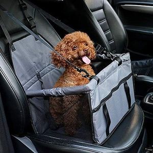 Pet Car Booster Seat for Dog Cat Breathable and Portable Bag with Seat Belt Dog Carrier Safety Stable for Travel Look Out,with Clip on Leash and Storage Pockage (Grey)