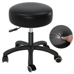 Rolling Stool with Wheels,Heavy Duty Lash Chair Adjustable for Tatoo Lab Massage Salon Spa Drafting Nail Teach,360 Swivel,Leather,Thick Seat Padding,Black