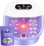 Foot Spa Bath Massager with Heat Bubbles and Vibration Massage and Jets, 16 OZ Calming Lavender Foot Soak Epsom Salt, Miwhale Foot Soaker With Red Light, 22 Massage Rollers, Adjustable Temp -Purple