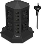 Tower Power Strip Surge Protector 8 AC Outlets with 6 Ports USB 2.4A totals 6A Chargers 2M Long Extension Cord SAA Certified Black-Powerjc