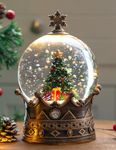 7.5" Christmas Snow Globe Lantern, Glitter Music Box, USB and Battery-Powered Decorations (Christmas Tree Snowballs)