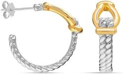 LeCalla 925 Sterling Silver C Hoop Earrings for Women | SMALL 14K Gold-Plated Classic Two-Tone Textured Half Hoop Earrings - 21MM