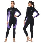 Owntop Women Wetsuit Full Body 3mm Neoprene Full Diving Wet Suits Stretch Long Sleeve Front Zip Thermal for Surfing, Scuba, Snorkeling, Swimming, Water Sports (Women's Purple, L)