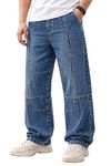 Ben Martin Light Blue Baggy Jeans for Men | Loose Fit Wide Leg Denim Pants | Streetwear Relaxed Fit Casual Jeans: | Stretchable Cotton Blue Jeanss 32