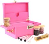 Bamboo Box with Combination Lock, Decorative Box with Handle, Large Storage Stash Box Set, Removable Dividers, 3 Glass Jars, Bamboo Herb Roller, Tray Insert & 3 Tubes Accessory Tools Kit (Pink)