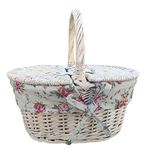 Red Hamper EH062R Childs White Wash Lidded Basket with Garden Rose Lining, Brown, 22 x 29 x 15 cm