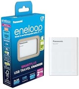 eneloop SmartPlus Travel charger, for 1-4 AA/AAA Rechargeable Batteries, 2.25h Charging Time, 10 Safety Features, 4 eneloop AA Batteries Included (2000 mAh), USB