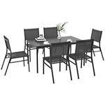 Outsunny 7 Piece Garden Dining Set, 6 Seater Outdoor Table and Chairs with Umbrella Hole, Breathable Mesh Seat, Back, Aluminium Top for Patio, Dark Grey