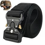 Kuesn Men's Tactical Belt, Work Belts for Men Military Webbing Riggers Web Belt Heavy-Duty Quick-Release Buckle for Military Work Outdoor Sports and Daily Casual Using (1, Black)