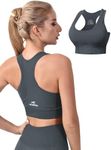 CLDFHX Sports Bras for Women Seamless Padded Racerback Sports Bra Top Wireless Workout Bra for Gym Yoga Pilates Running Fitness, Grey, M