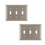 Pack of 2 Wall Plate Outlet Switch Covers by SleekLighting | Decorative Satin Nickel | Variety of Styles: Decorator/Duplex/Toggle / & Combo | Size: 3 Gang Toggle