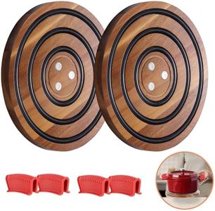 2 Pcs Magnetic Wooden Trivets, Acacia Wood with Black Silicone Rings, Magnetic Pot Holder for Le Creuset Enameled Cast Iron Dutch Oven & Cast Iron Skillets, Wood Trivet