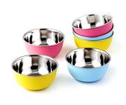 Bowl Fiery Stainless Steel And Plastic Coated Microwave Safe Bowls (Multicolor 14Cm)- 6 Pieces Set, 600 Milliliter - 600 Ml