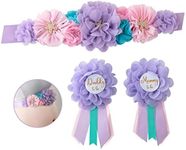 Vemonllas Maternity Sash Belt Mom to Be Daddy to Be Corsage Pins Baby Shower Decoration Pregnancy Photo Props Keepsake Gifts, Light Purple, Medium