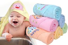 MOM CARE Cotton Hooded Bath Towels for Newborn Baby Wash Cloth for Babies Super Soft Bathing Towels Infants Toddlers,(Pack of 2) Multi Color L-76cm X B-76cm