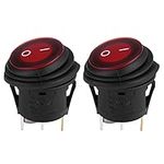 2Pcs 12V 3Pin Red LED Rocker Switches, Round Button Rocker Toggle Switch OnOff SPDT Snap Waterproof for Car Auto Boat Truck