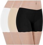 PLUMBURY Women's/Girl's Seamless Smooth Ice Silk Boyshort Panty/Cycling Shorts/Under Skirt Shorts,Free Size (Pack of 3), Black/White/Beige (XL)