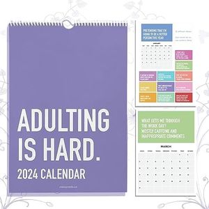 Adulting is Hard 2024 Calendar, 2024 Monthly Inspirational Quotes Wall Calendar, Creative Funny Daily Grid Motivation Calendar, Planners Calender Art Note Pads for Home Office