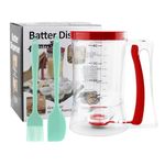 Pancake Batter Dispenser with Squeeze Handle, Cupcake Batter Dispenser with Oil Brush & Scraper for Precise Portion Control, Baking Tool for Pancakes Cupcake, Waffle, Muffin Mix(Red)
