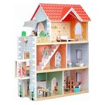 Giant bean Red Roof Wooden Dollhouse with Furniture Set for Girls, 2.6 feet High with Elevator, Doorbell, Light,19 Pcs Furnitures,Gream House Playset Toy Gift for Girls Ages 3-7+