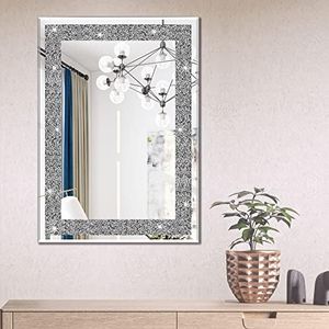 Ruomeng Wall Mirror Rectangular Crystal Crush Diamond Mirror for Home Decoration Accent Mirror for Bathroom, Entryway and Bedroom, 20" x 28"