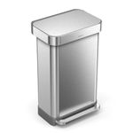 simplehuman 45 Litre / 12 Gallon Rectangular Hands-Free Kitchen Step Trash Can with Soft-Close Lid, Brushed Stainless Steel