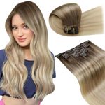 LaaVoo 20inch Real Hair Extensions Clip in Human Light Brown to Ash Blonde Mixed Platinum Blonde 7pcs 120g Balayage Real Human Hair Extensions Clip in Blonde Hair Double Weft