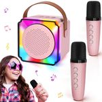 Kids Karaoke Machines Toys for Girls: Gifts for 3-12 Year Old Girls - Ideal for Portable Use at Birthday Parties Gatherings & Camping - in Pink with 2 Wireless Microphones