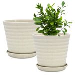 Eha Set of 2 Earth-Friendly Linea 7.5" Pots for Plants | Bamboo Based Plant Pots | UV Protected | Flower Pot for Indoor, Home Decor, Outdoor, Balcony & Garden | Sand Castle