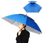 Double Layer Umbrella Hat Women Men Folding Sun Rain Cap with Adjustable Head Band for Fishing Camping Hiking