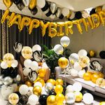 YinQin 118 PCS Luxurious Black Gold Happy Birthday Balloons with Pump Black Golden Birthday Party Decorations Happy Birthday Balloons Set Black Silver Gold Happy Birthday Party Supplies for Men Women