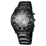 Akribos XXIV Men's Chronograph Watch - 3 Black Multifunction Subdials and Date Window On Sunray Dial - Black Stainless Steel Slim Bracelet - AK607