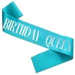 KETAOO Birthday Queen Sash, Silver Foil Teal Blue Birthday Sash for Women 21st 30th 40th 50th 60th 70th Fun Birthday Party Favors Gifts Decorations