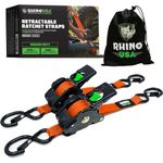 Rhino USA Retractable Ratchet Tie Down Straps (2PK) - 540kg Guaranteed Max Break Strength, Includes (2) Ultimate 2.5 cm x 3 m Autoretract Tie Downs with Padded Handles - Orange