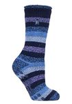 HEAT HOLDERS - Ladies ABS Non Skid Thermal Slipper Socks with Grips for Indoor Winter Comfort (4-8 UK, Navy Stripe)