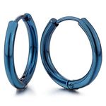 Pair Stainless Steel Blue Circle Huggie Hinged Hoop Earrings for Men Women(CA)