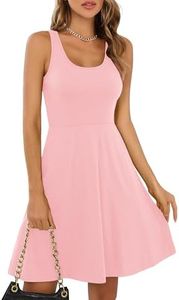 Missufe Women's Sleeveless Racerback Flared Casual Plain Tank Dress (Light Pink, X-Large)