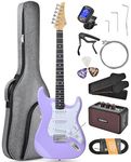 Leo Jaymz Beginner Electric Guitar Complete Kit with Portable Amp, Padded Gig Bag & Full Accessories, Maple Neck SSS Pickups(Violet)