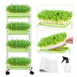 WADEO Seed Sprouting Kit, Growing Trays with Wheels for Seeds, 4 Layers Sprout Trays with Extra Strength Shelf, Soil-Free Healthy Wheatgrass Seeds Grower & Storage Trays for Garden Home Office