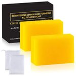 ExcellaElite Turmeric Soap,2 Pcs Kojic Acid Soap Brightening Soap Vitamin C Soap Bar Face Clean Soap Bar Kojic Soap Even Skin Tone,Moisturizing Suitable for All Skin Types with 2 Foaming Net